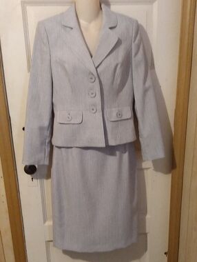 Taupe Gray Two Piece Skirt Suit Blazer